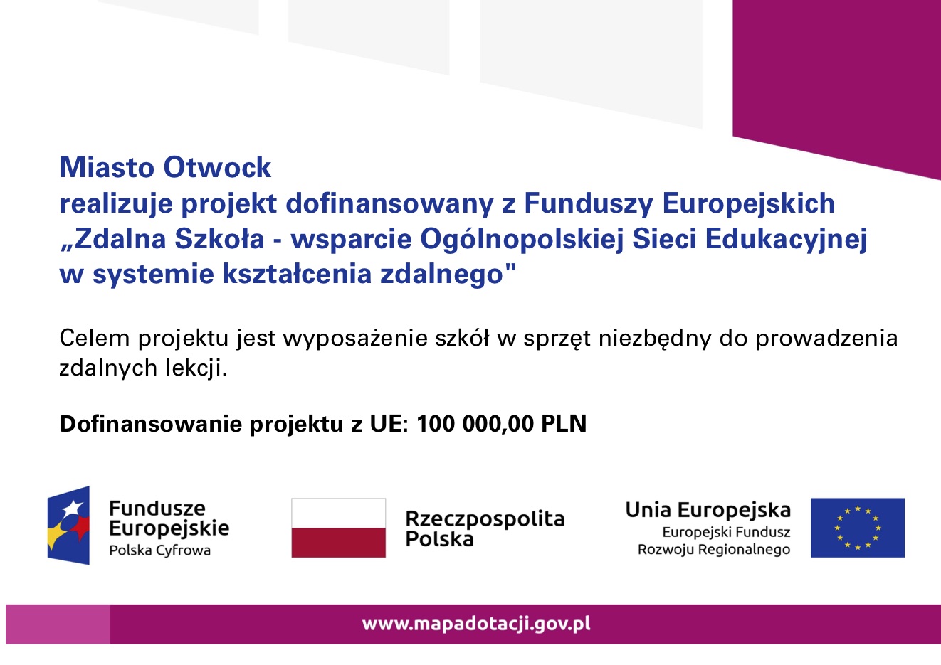 Sprzęt do zdalnej nauki dla szkół i placówek oświatowych prowadzonych przez Miasto Otwock